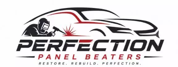 Perfection Panel Beaters logo featuring a car outline and a welder at work
